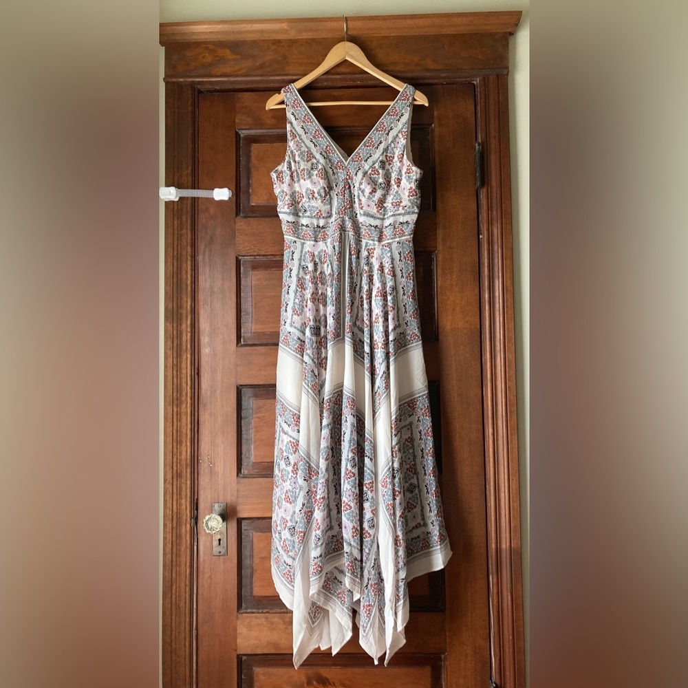 Ann Taylor Cream Maxi Dress with Pink & Rust Floral Print